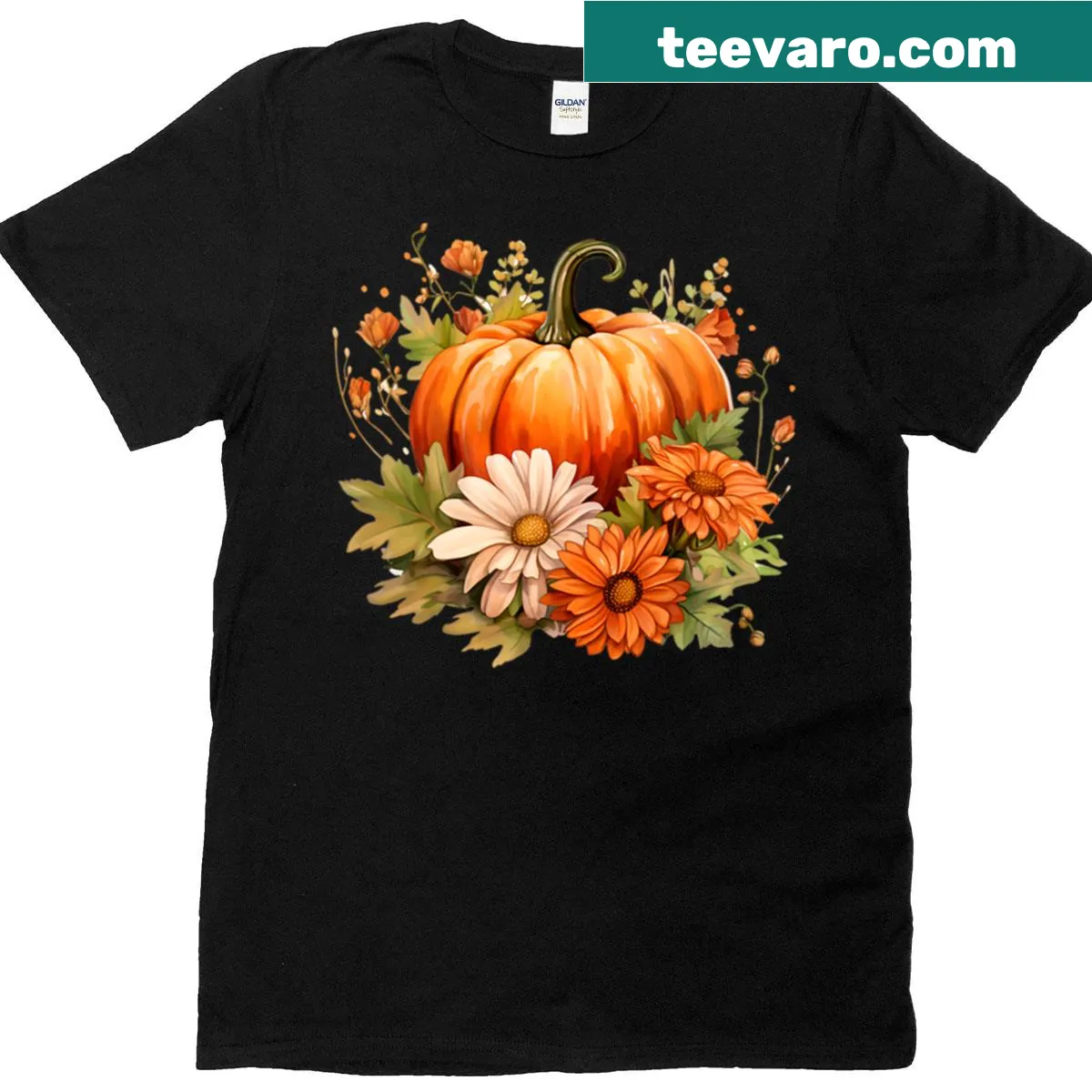 Illustration of autumn flowers on a cozy T-shirt for fall — on a men's t-shirt