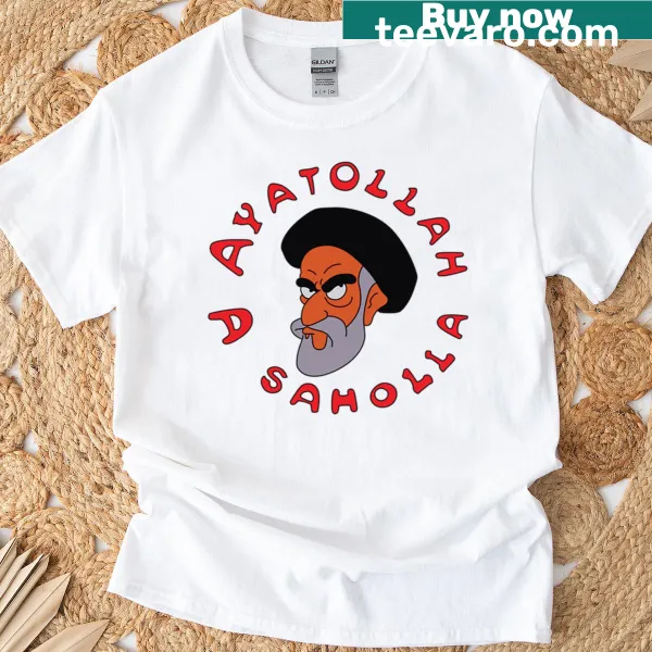 Typographic design featuring Ayatollah Asaholla phrase on T-shirt