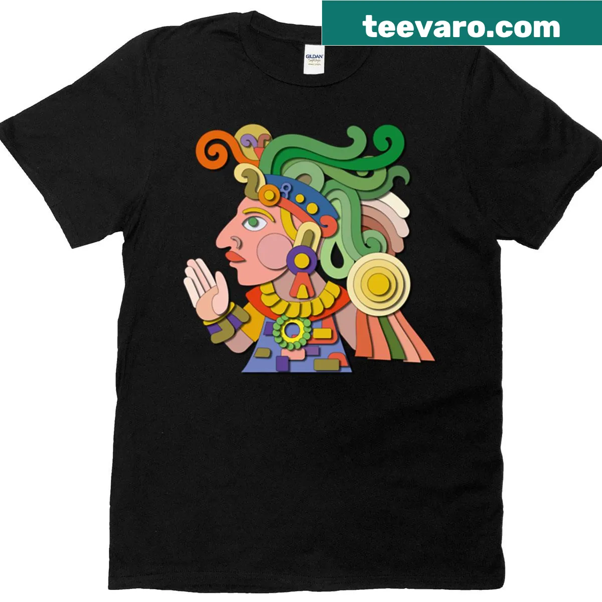 Vector illustration of an Aztec woman on a t-shirt — on a men's t-shirt