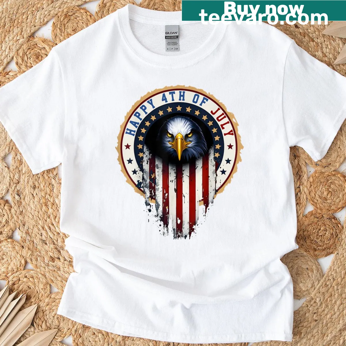 Vintage distressed T-shirt with bald eagle and American flag graphic — on a men's t-shirt