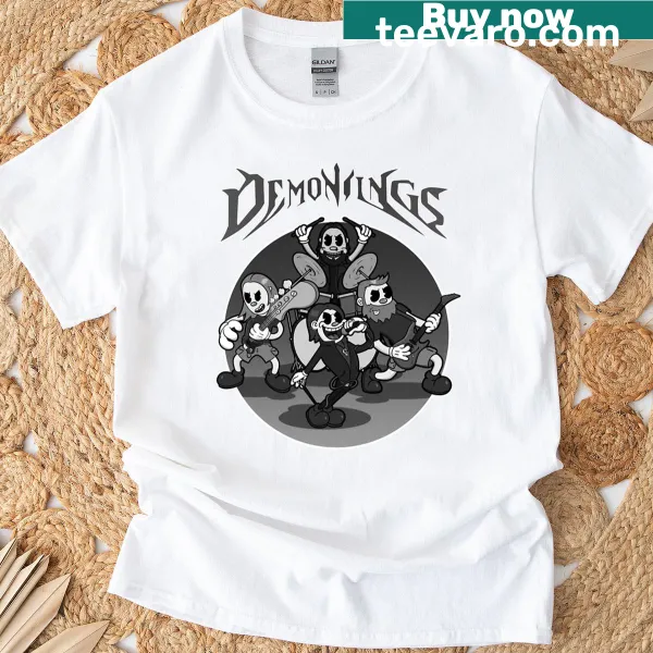 Cartoon T-shirt featuring a band called Demonwings