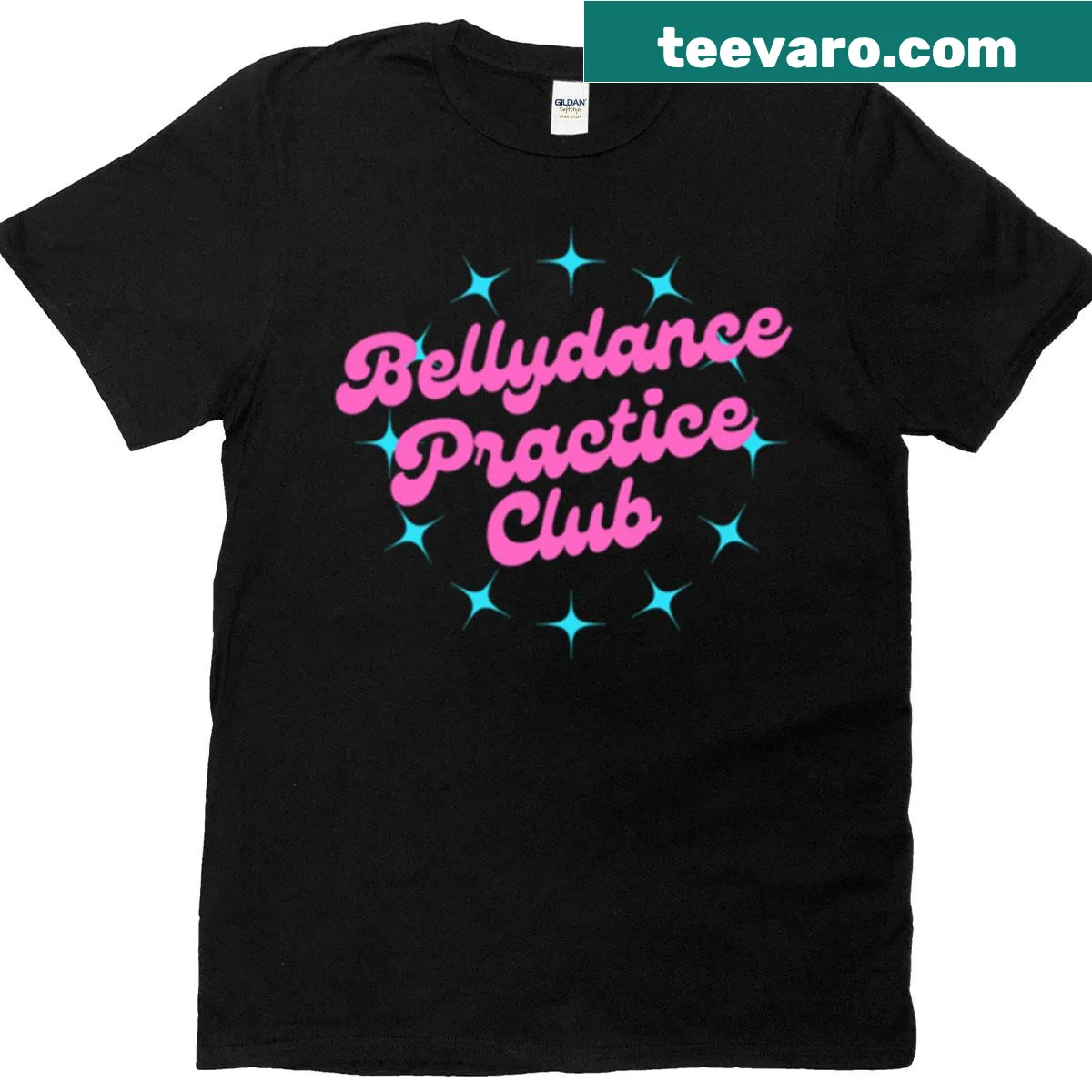 Playful bellydance themed t-shirt with whimsical graphics — on a men's t-shirt
