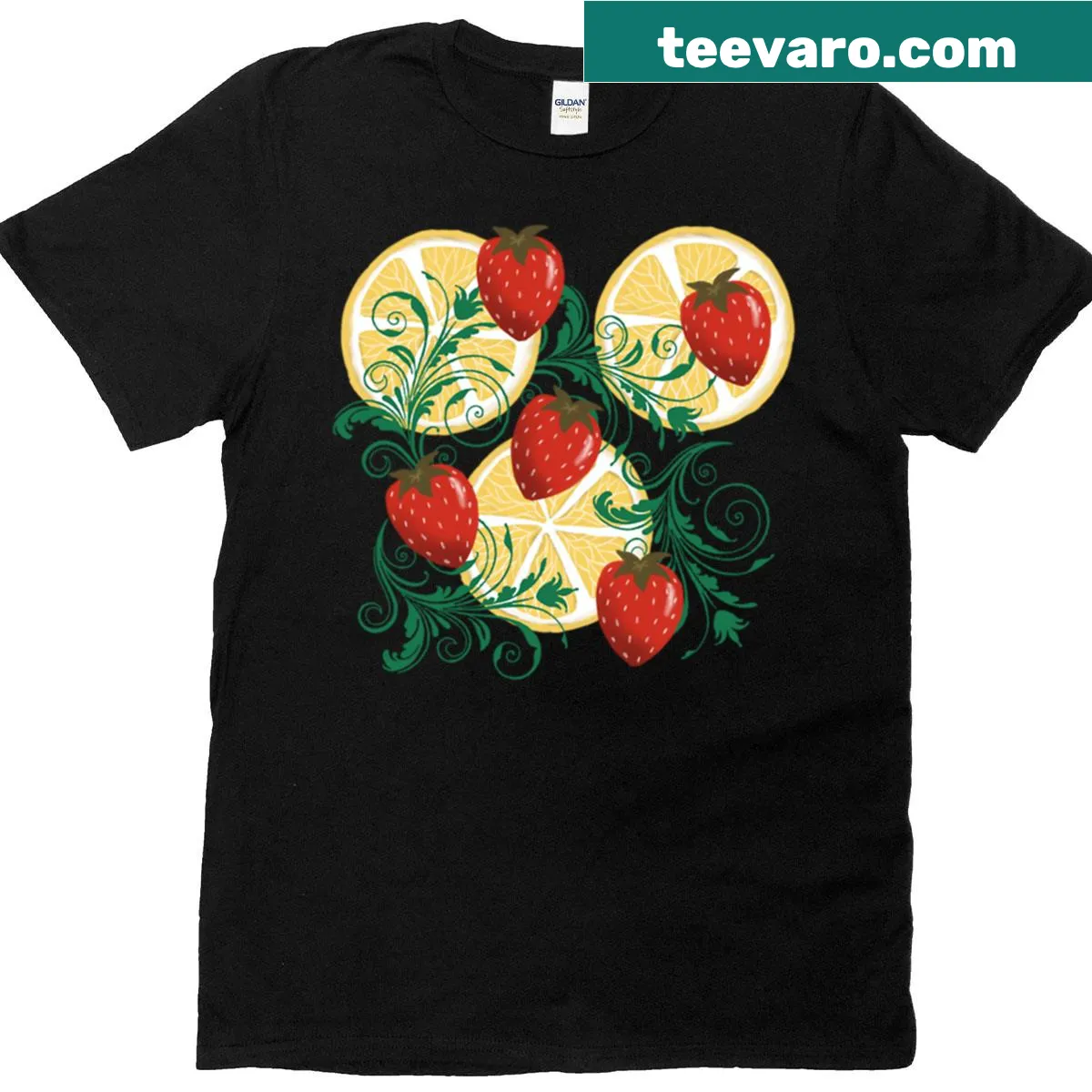 Playful t-shirt featuring a fruity berry-themed graphic — on a men's t-shirt