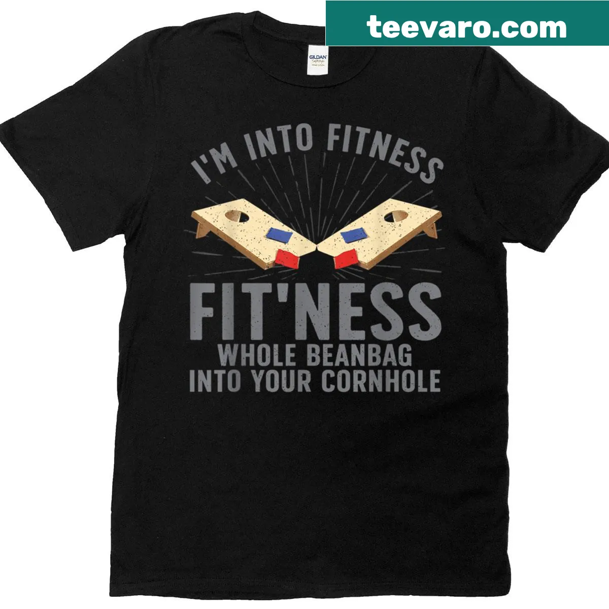 Playful cornhole-themed T-shirt with engaging graphics for players. — on a men's t-shirt