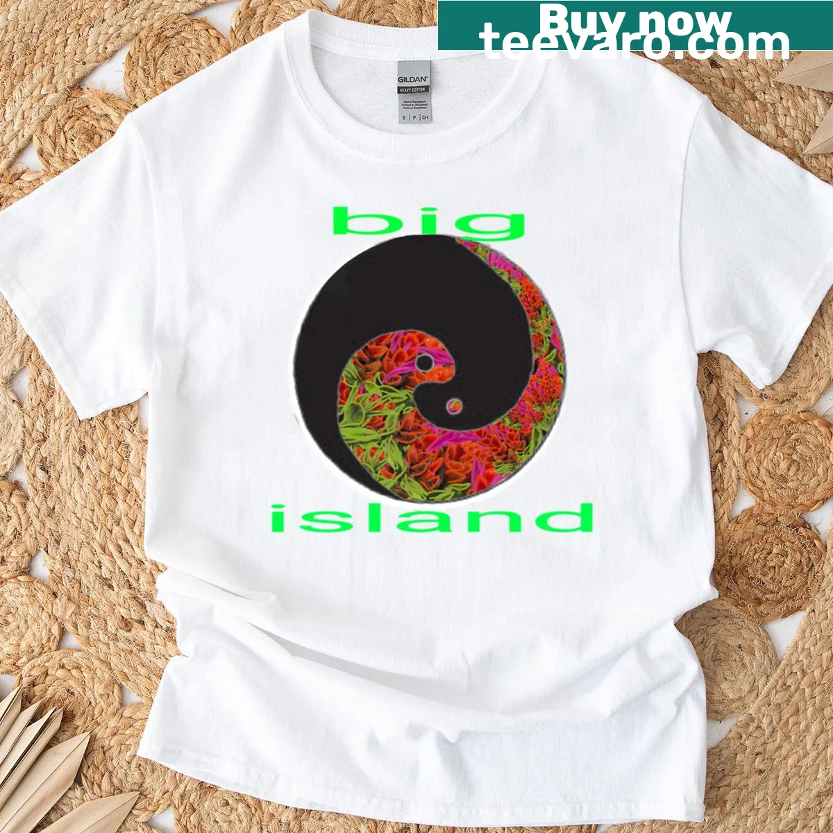 Floral design inspired by Big Island flowers on a T-shirt — on a men's t-shirt