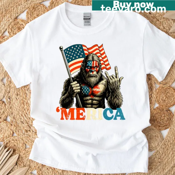 Bigfoot design with American flag on a patriotic T-shirt