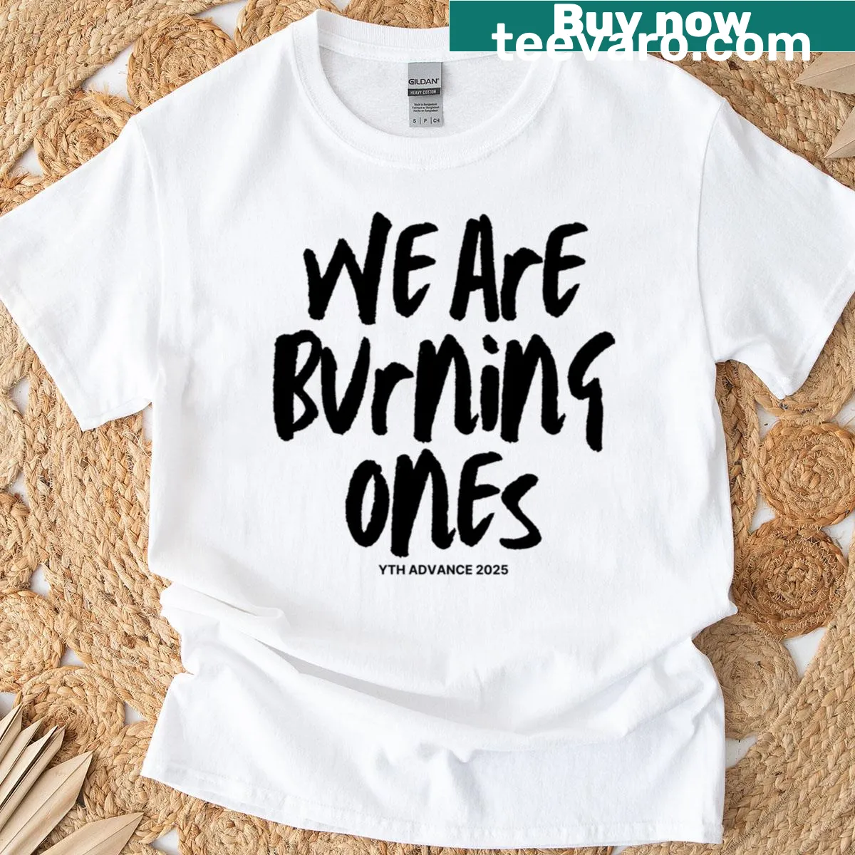 Youth t-shirt with bold text saying We Are Burning Ones. — on a men's t-shirt