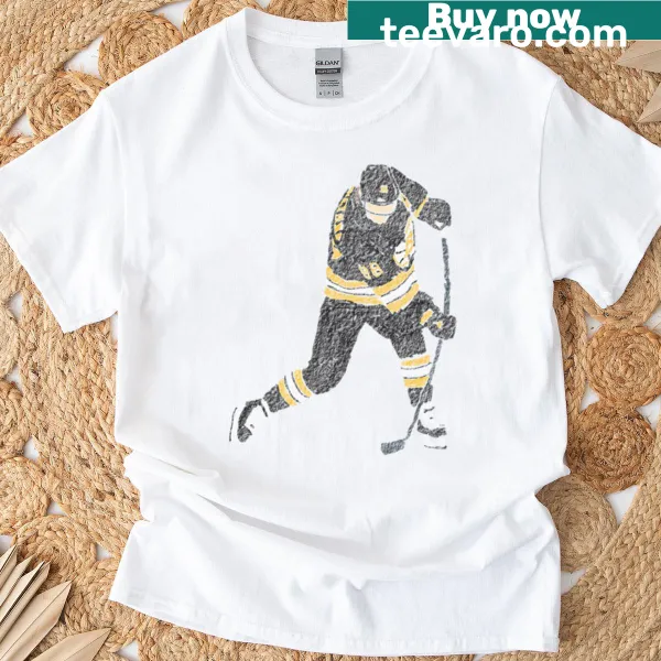 Boston Pastrnak hockey-themed t-shirt with player graphic