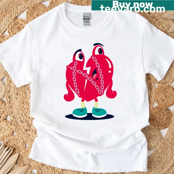 Cute cartoon broken heart graphic t-shirt