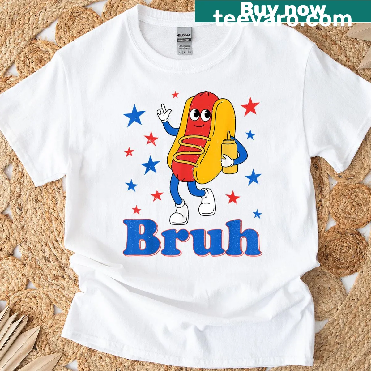 Funny hotdog t-shirt for Fourth of July celebrations. — on a men's t-shirt