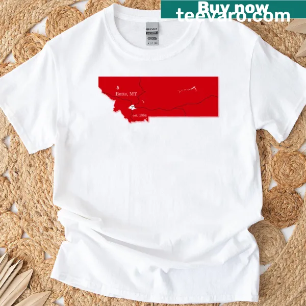 Graphic T-shirt depicting Butte Mountain in red design
