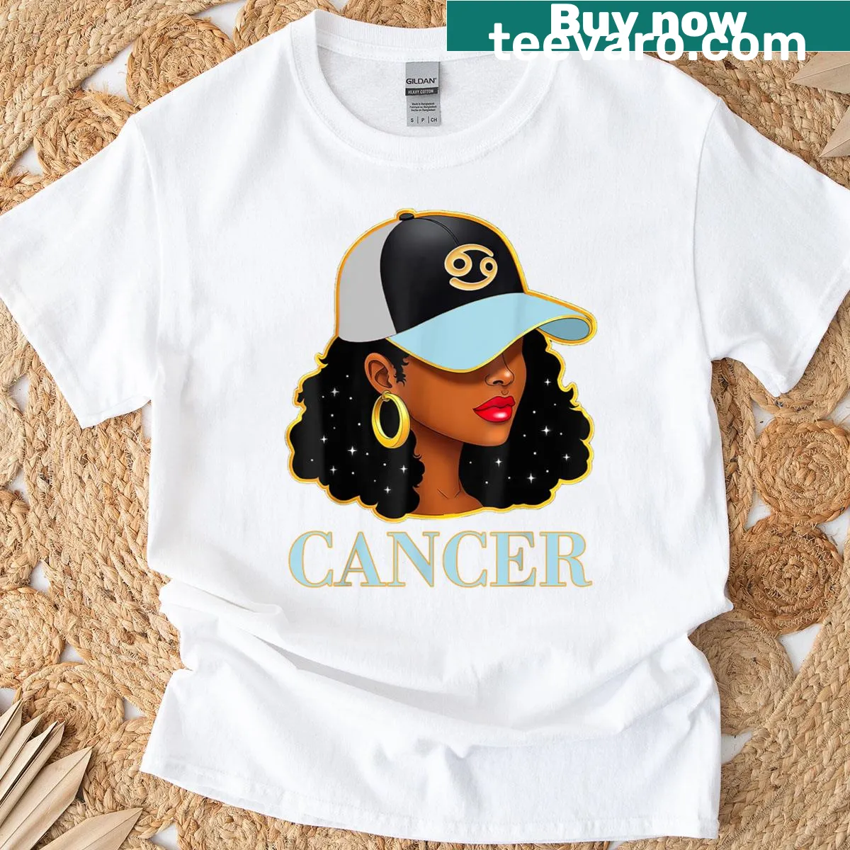Cancer Queen T-shirt for women with zodiac sign design — on a men's t-shirt
