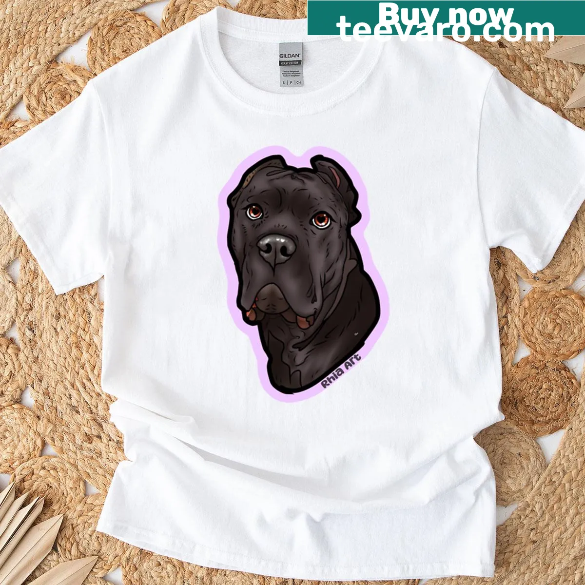 T-shirt featuring a portrait of a Cane Corso dog. — on a men's t-shirt