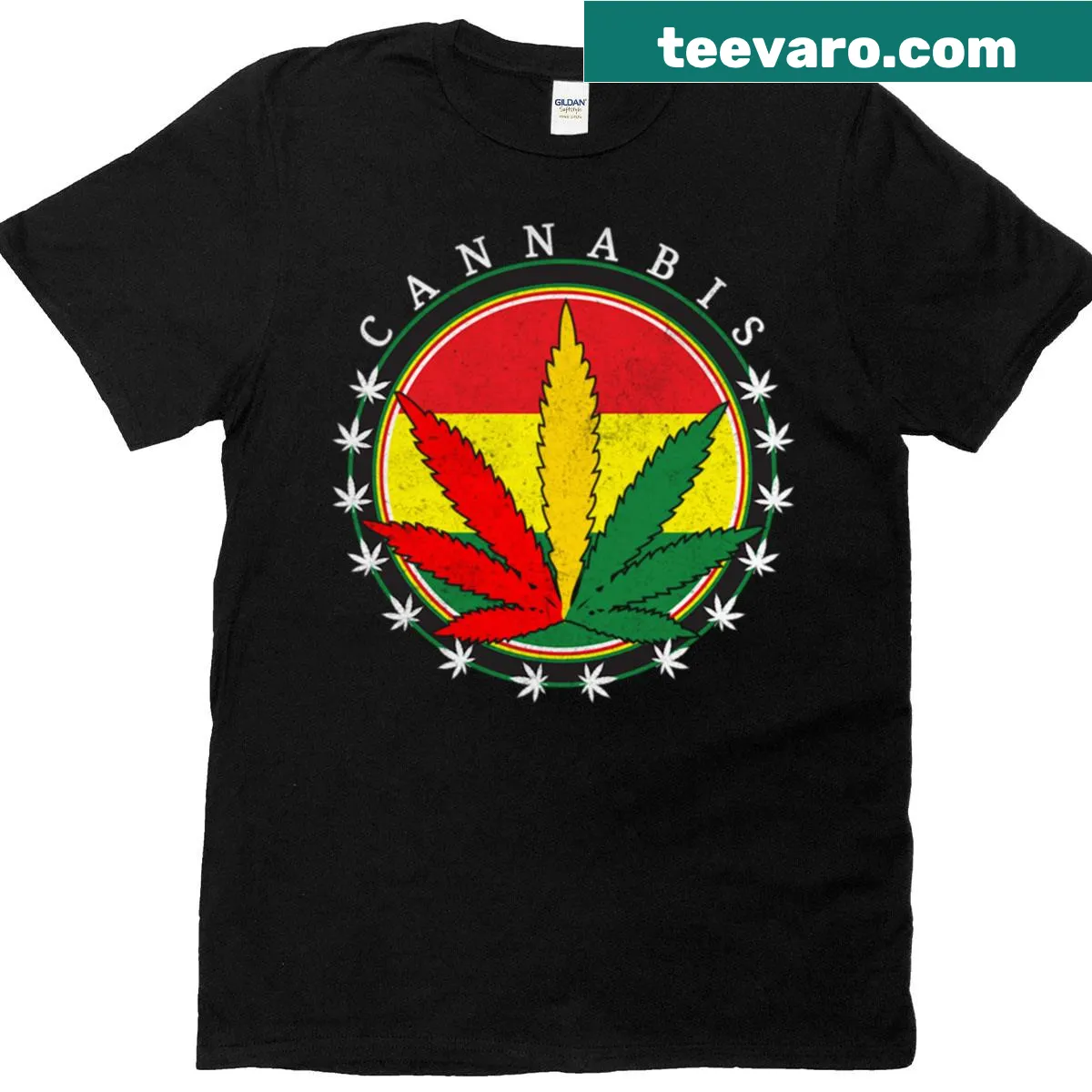 Cannabis-themed t-shirt with cultural graphics — on a men's t-shirt