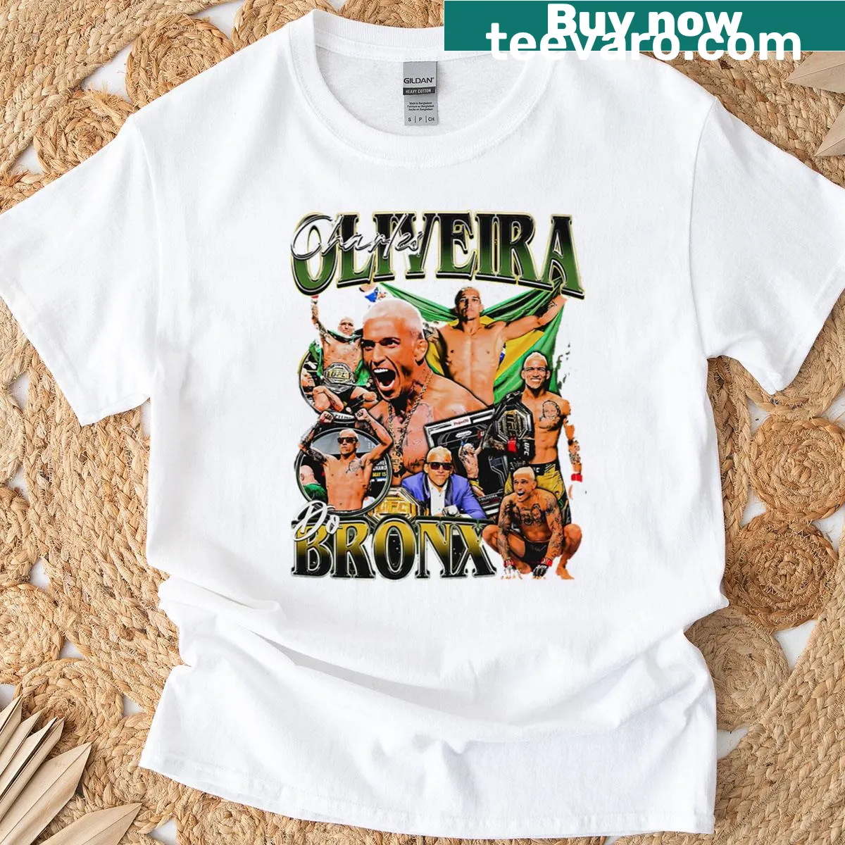 T-shirt featuring a dynamic graphic of MMA fighter Charles Oliveira — on a men's t-shirt