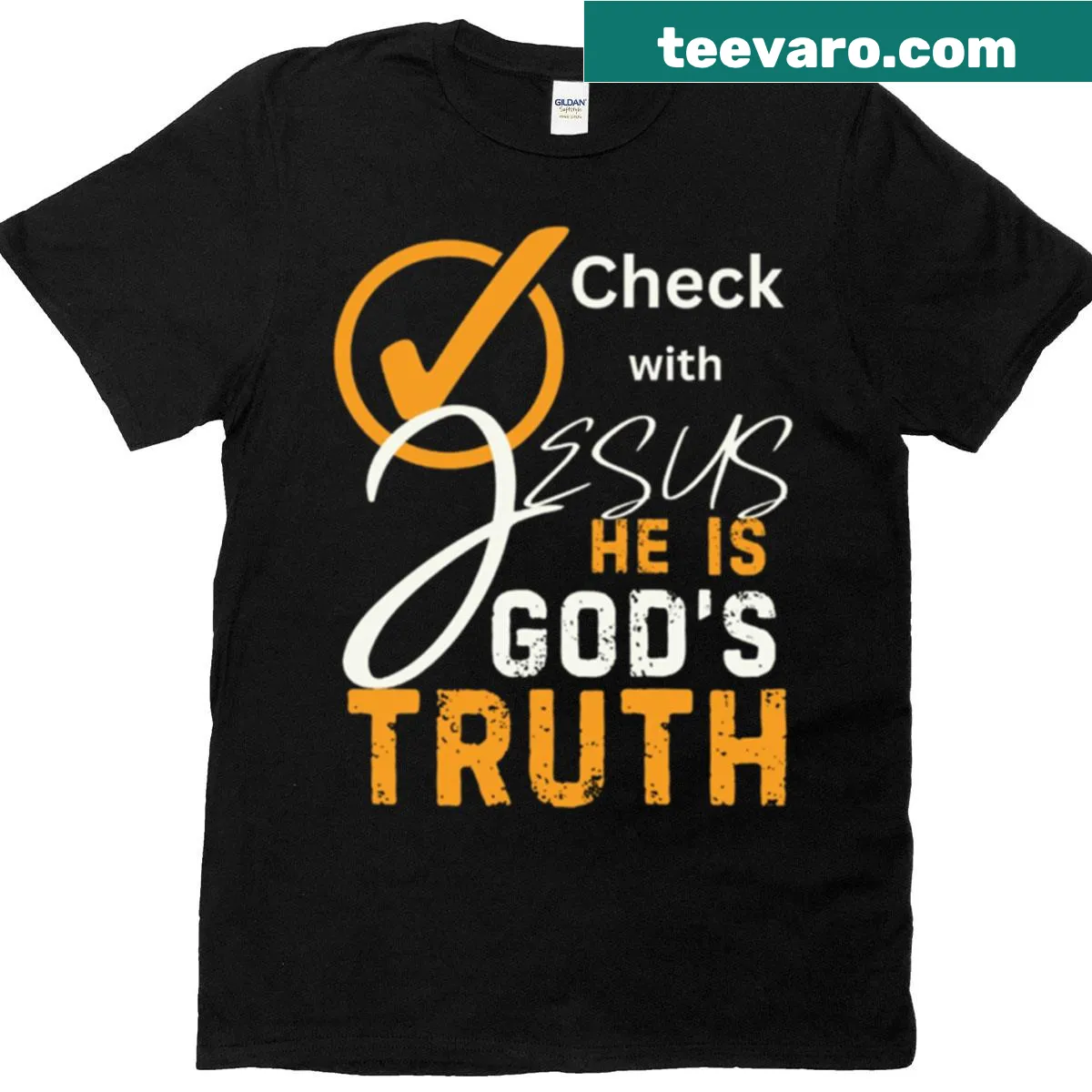 Check With Jesus t-shirt featuring a simple inspirational message — on a men's t-shirt