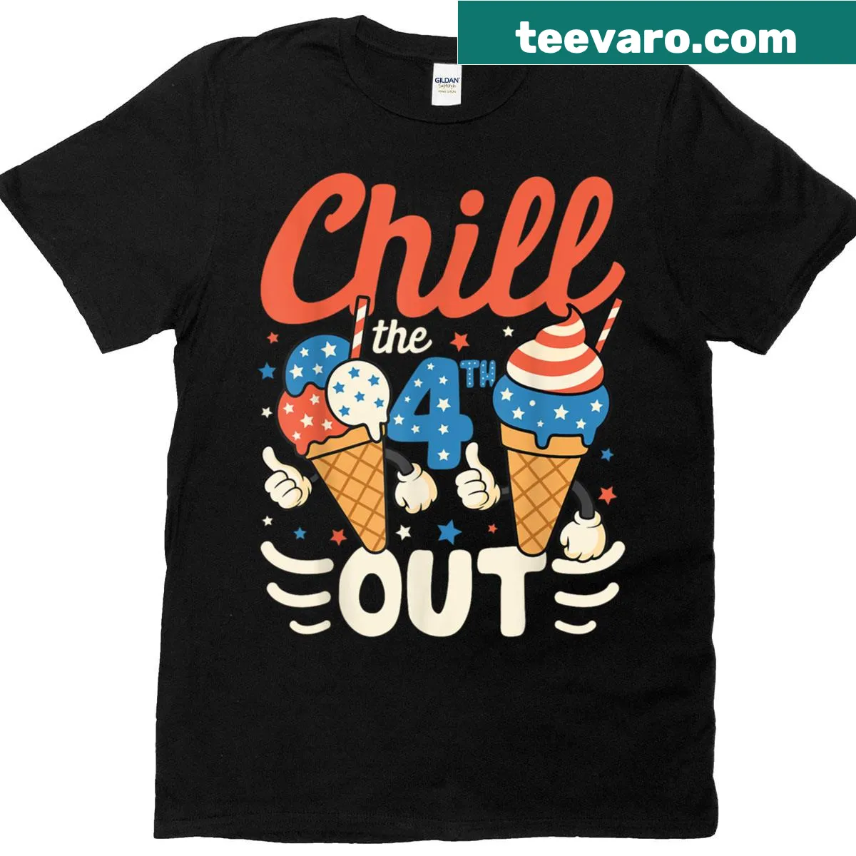 Patriotic t-shirt with ice cream graphic for Fourth of July — on a men's t-shirt