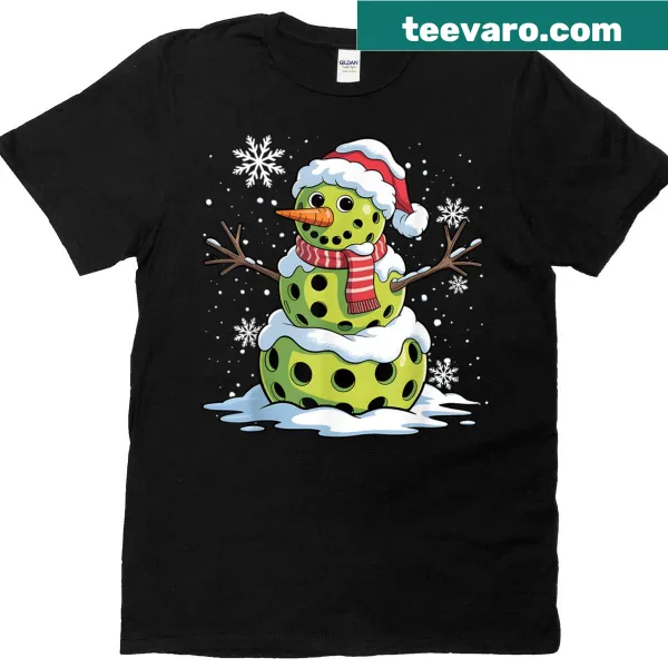 Snowman playing pickleball graphic on a t-shirt