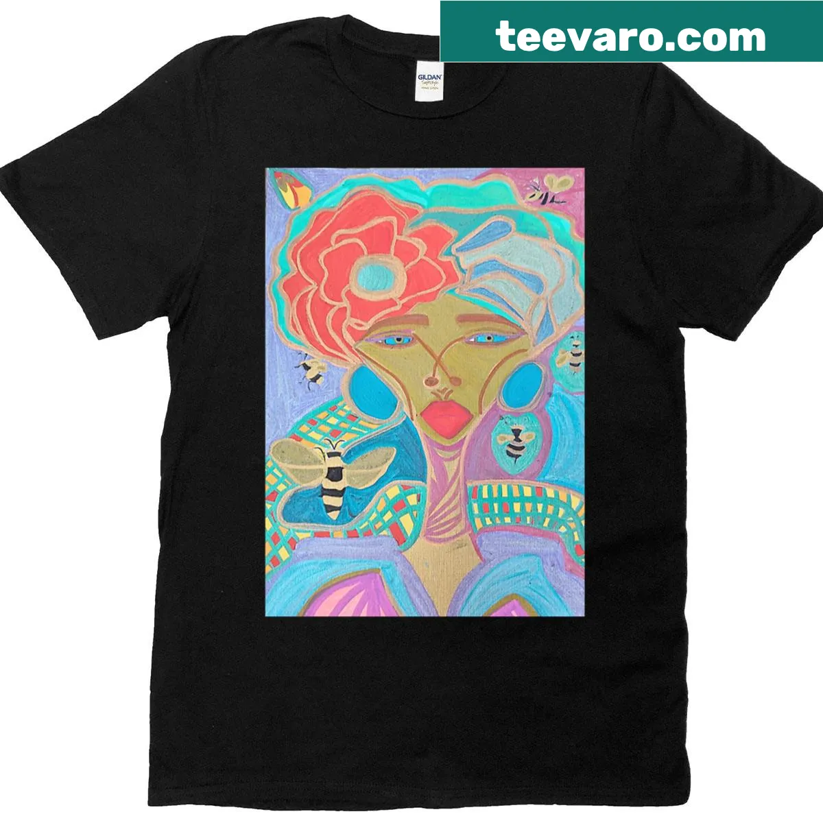 Abstract portrait of a bee and snake symbolizing power — on a men's t-shirt