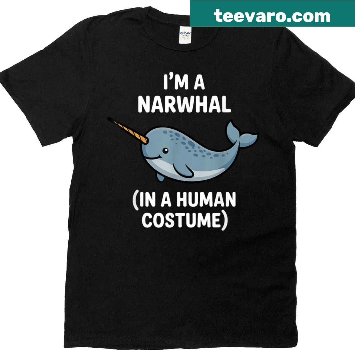 Playful narwhal graphic t-shirt for all ages — on a men's t-shirt