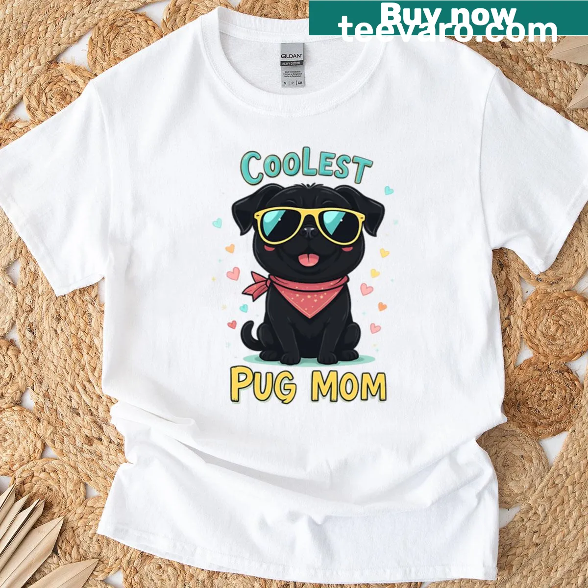 Cute T-shirt for pug moms with black pug illustration — on a men's t-shirt