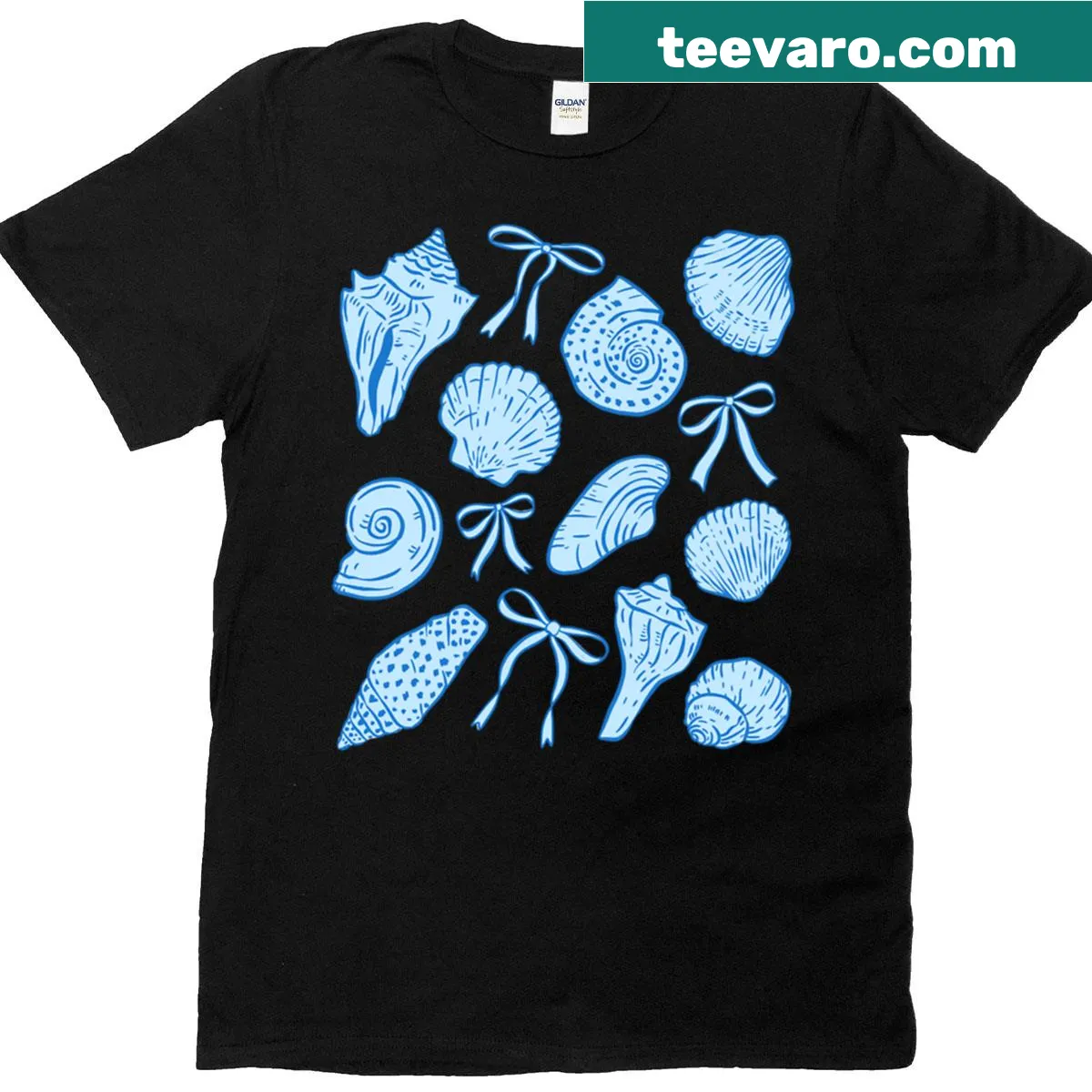 T-shirt featuring charming illustrations of sea shells — on a men's t-shirt