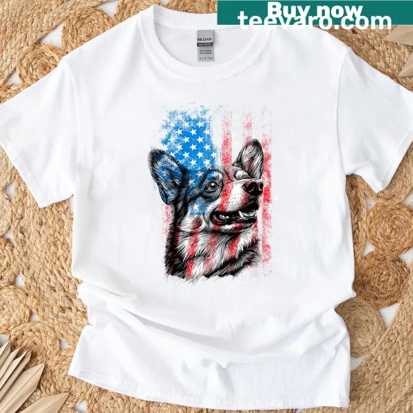 T-shirt with a Corgi illustration and American flag design