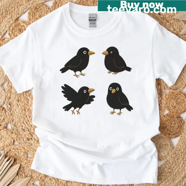 Set of cute crow doodles on a T-shirt