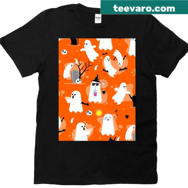 Cute Halloween design with ghosts and a black cat