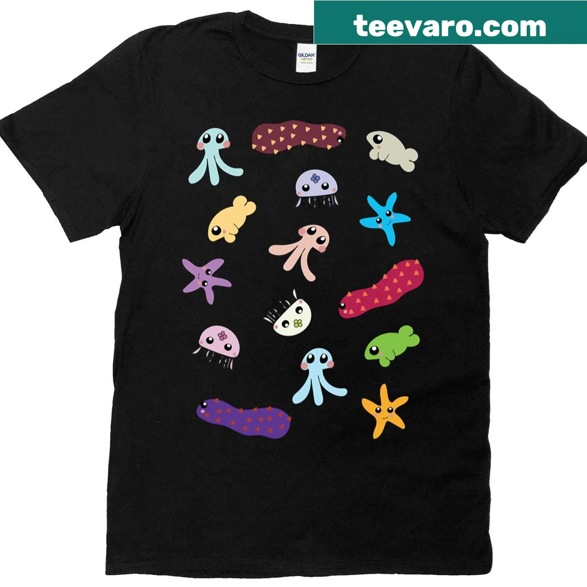 T-shirt featuring cute illustrations of marine organisms — on a men's t-shirt