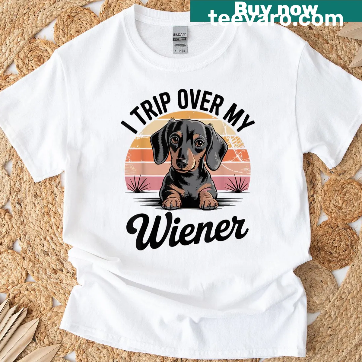 Cartoon dachshund T-shirt with cute design. — on a men's t-shirt