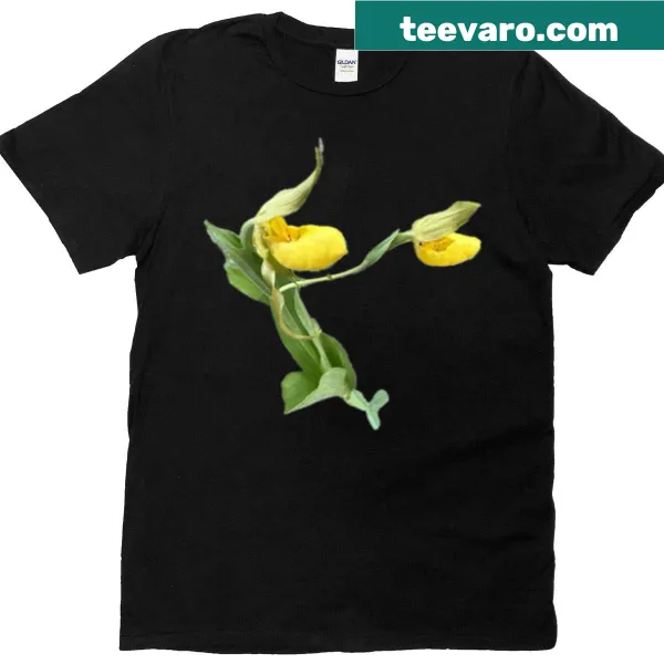 Illustration of Yellow Lady's Slippers orchid on t-shirt