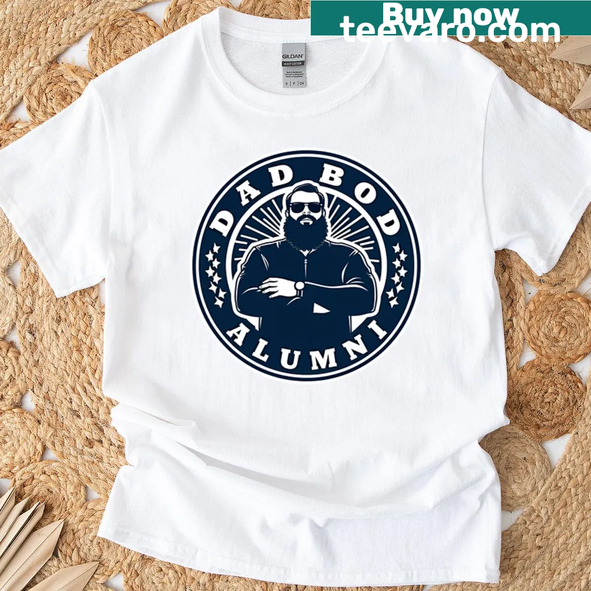 Funny Dad Bod Alumni T-shirt with playful typography — on a men's t-shirt
