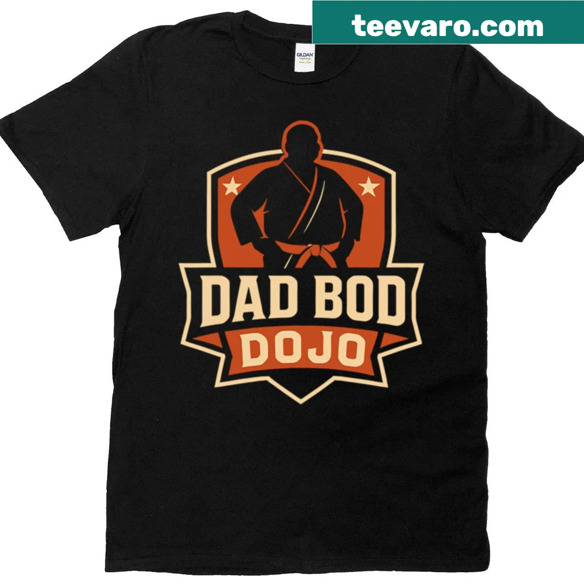 Funny typography t-shirt with 'Dad Bod Dojo' design — on a men's t-shirt