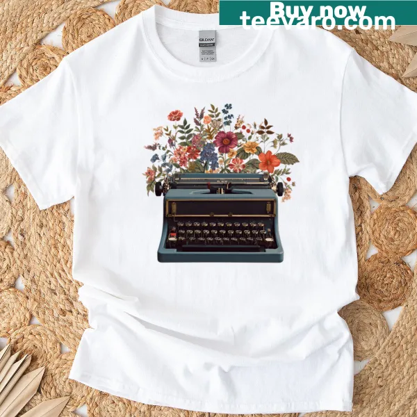 Vintage typewriter graphic t-shirt in dark blue