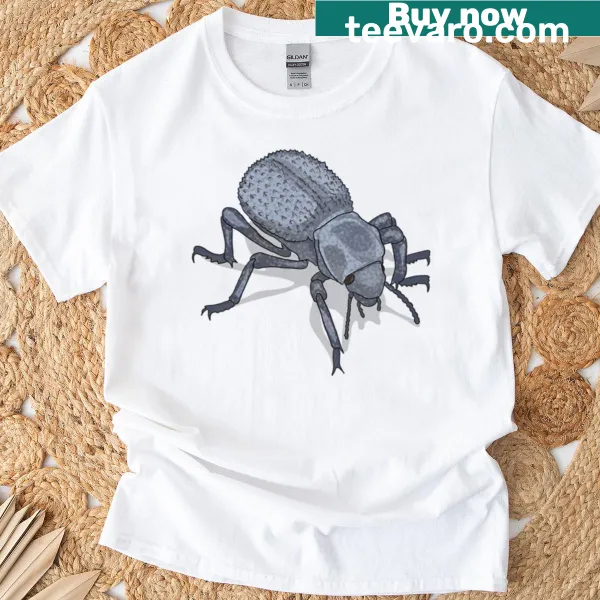 T-shirt featuring a graphic of a death feigning beetle.