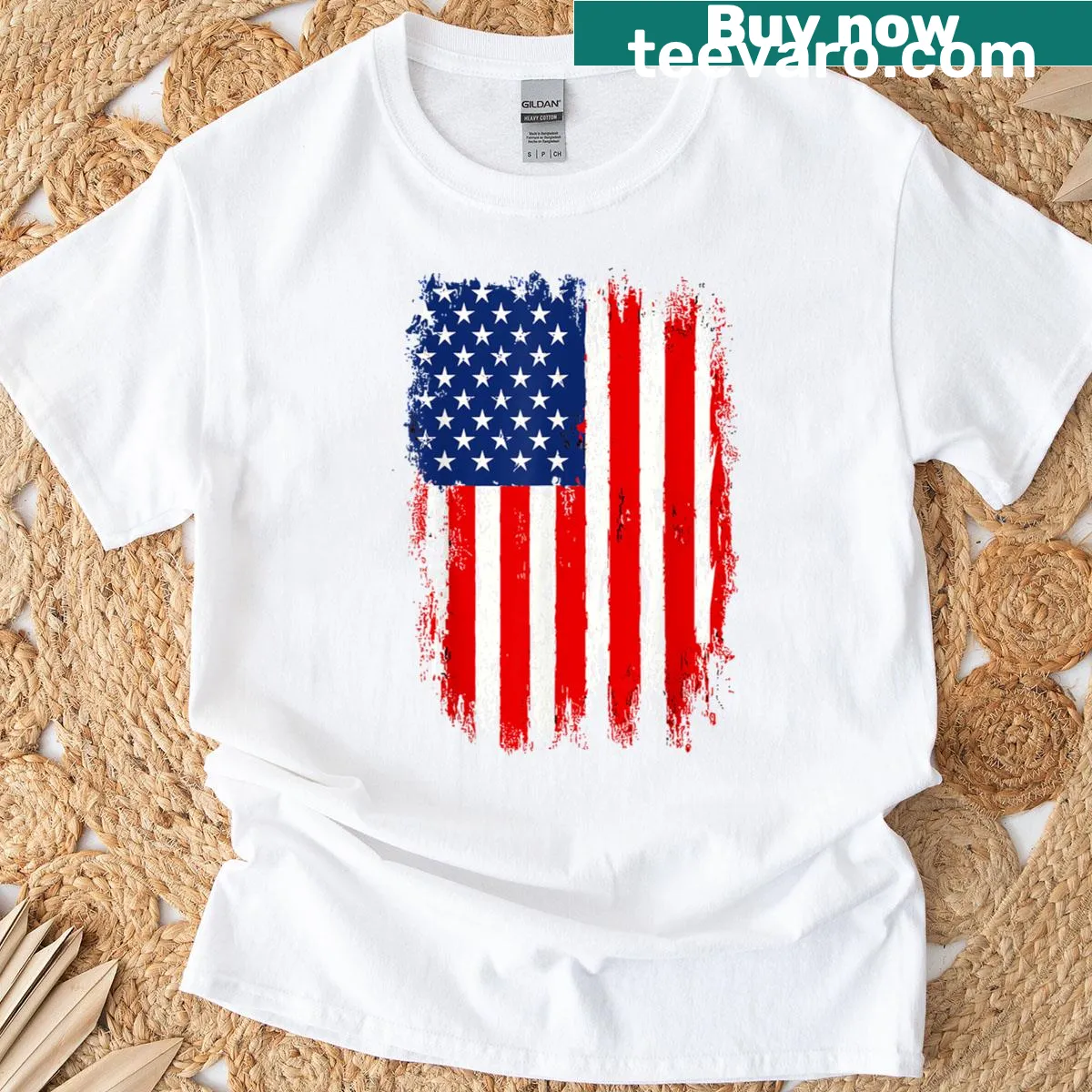 Distressed USA flag design T-shirt — on a men's t-shirt