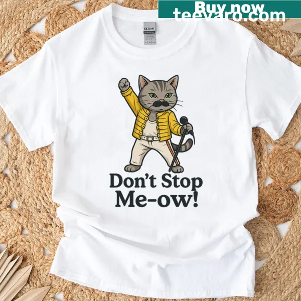 Freddie Mercury cat parody design T-shirt with humorous illustration
