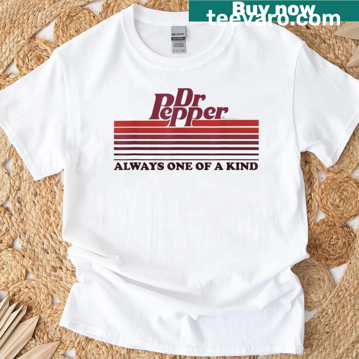 Vintage Dr Pepper T-shirt with stripes and humorous text — on a men's t-shirt