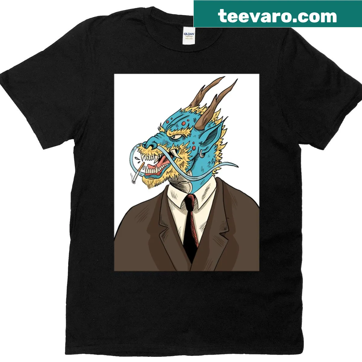 Dragon Dude T-shirt with a whimsical dragon illustration — on a men's t-shirt