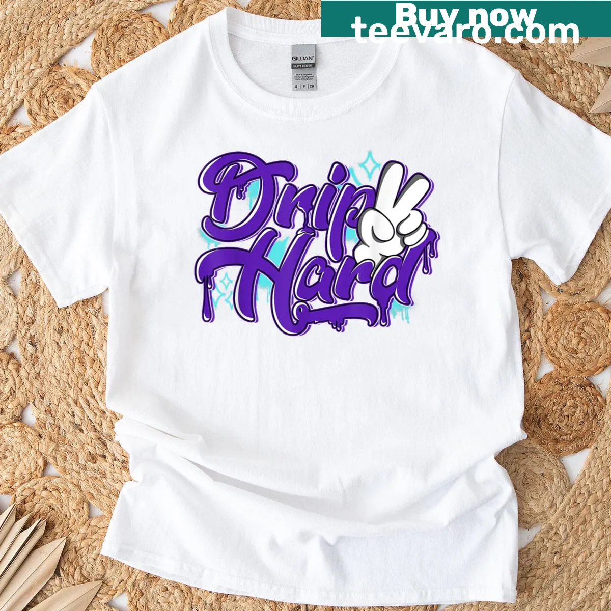 Stylish tee featuring a bold Drip Hard Grape 5s design for music lovers — on a men's t-shirt