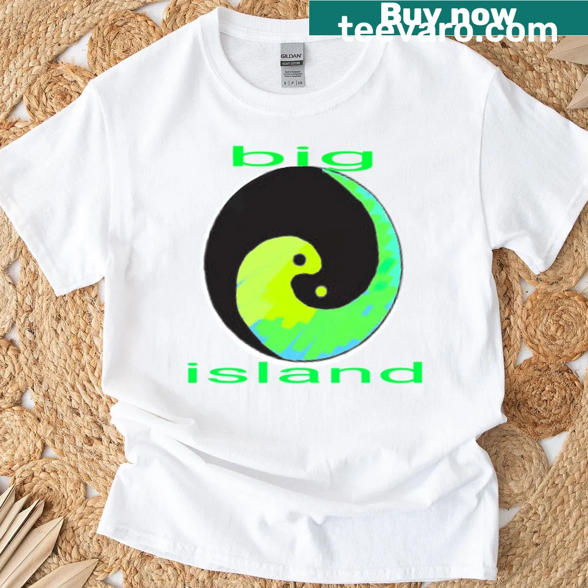 Graphic T-shirt featuring the phrase 'Earth Is Big Island' — on a men's t-shirt