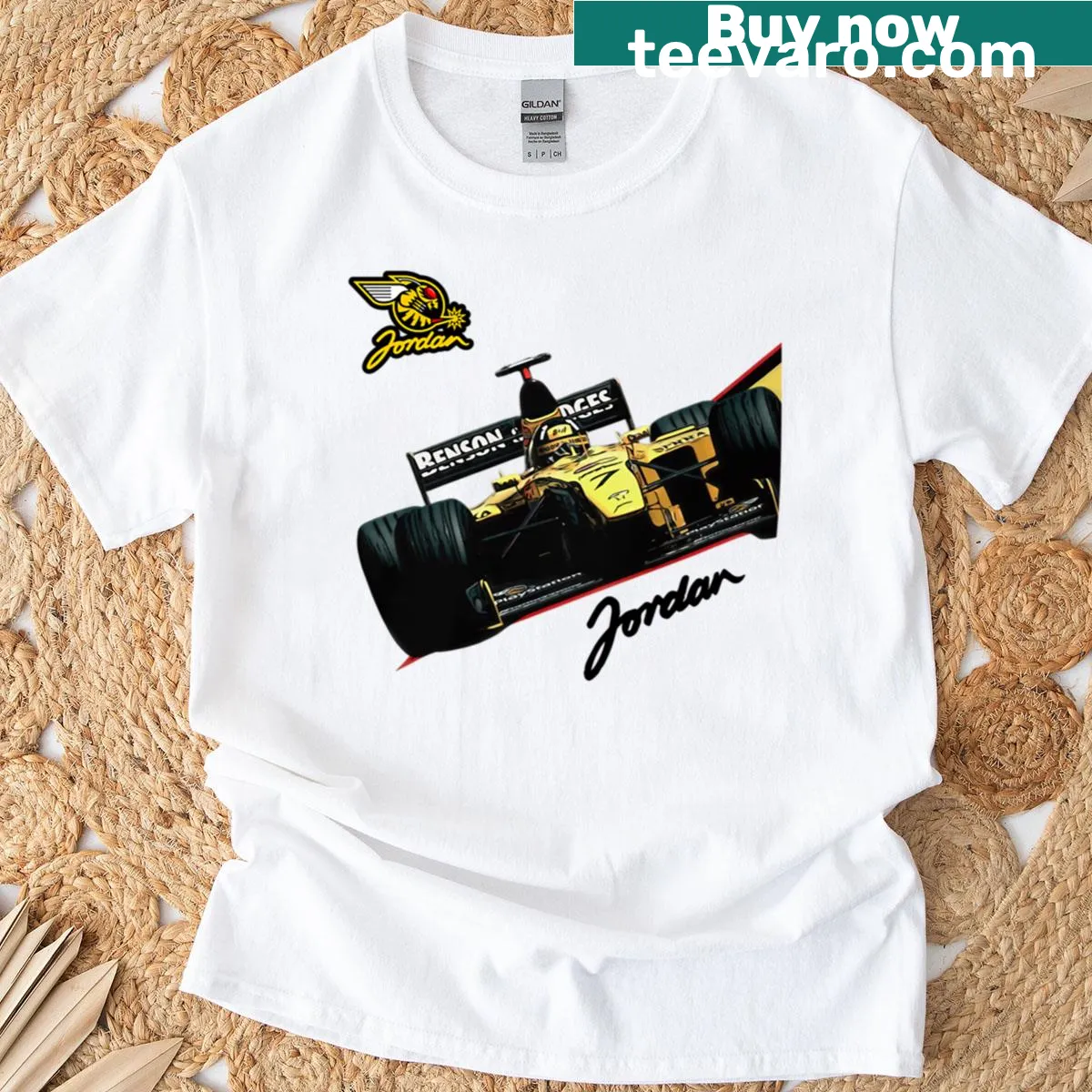 Vintage Eddie Jordan F1 Racing T-shirt with retro graphics — on a men's t-shirt