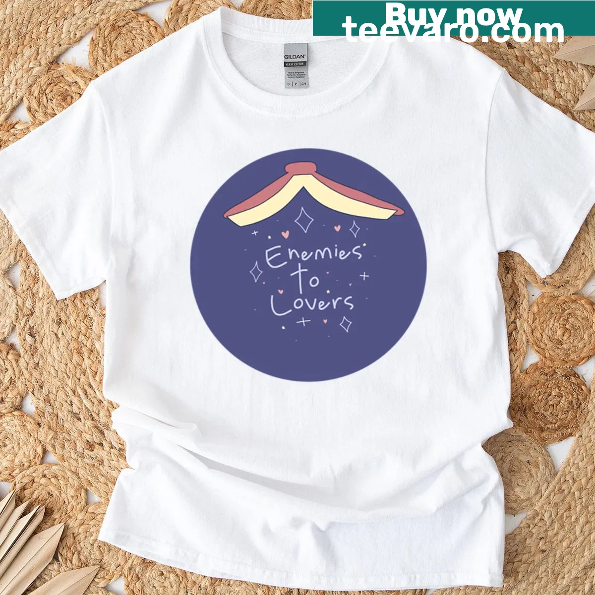 Playful Enemies To Lovers T-shirt with humorous text — on a men's t-shirt