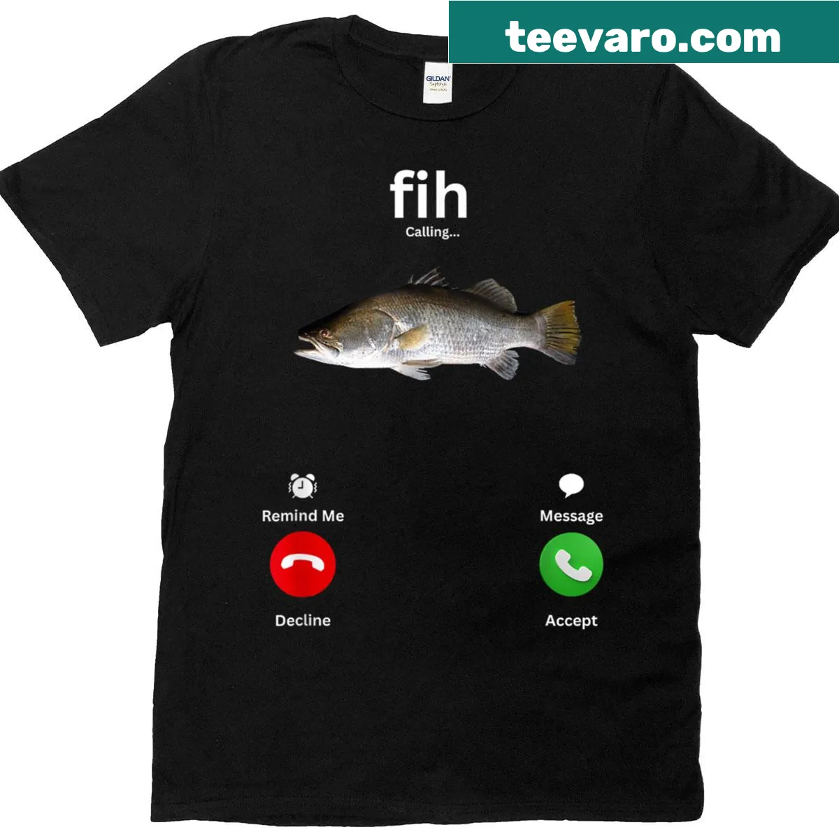 Funny fishing-themed shirt with 'Fih Calling' text — on a men's t-shirt