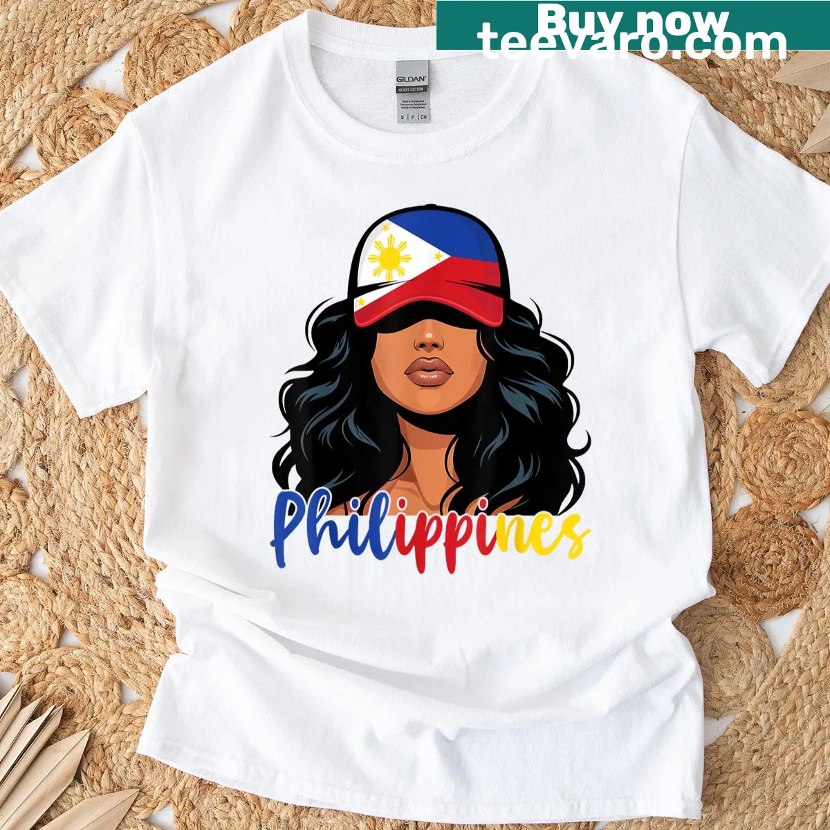 Filipina girl with Philippines flag graphic on a t-shirt — on a men's t-shirt