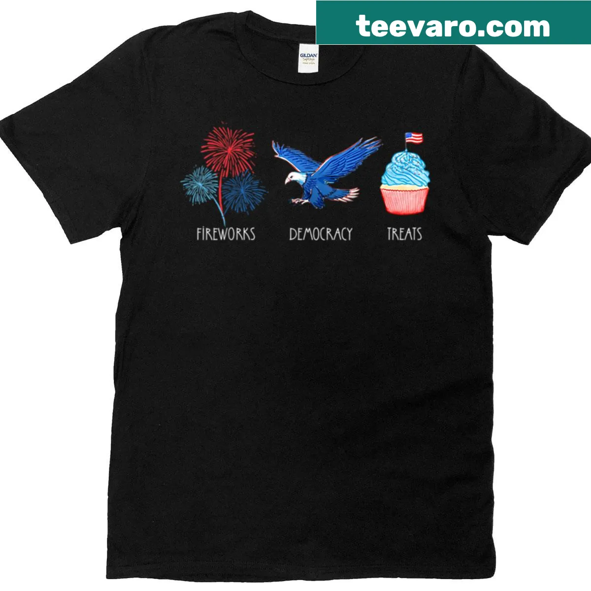Edgy anti-Trump graphic celebrating democracy and Fourth of July. — on a men's t-shirt