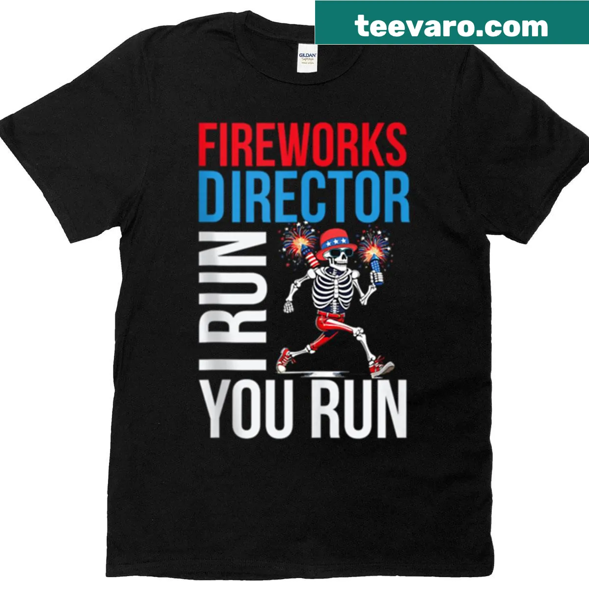 Playful fireworks director graphic for Fourth of July. — on a men's t-shirt