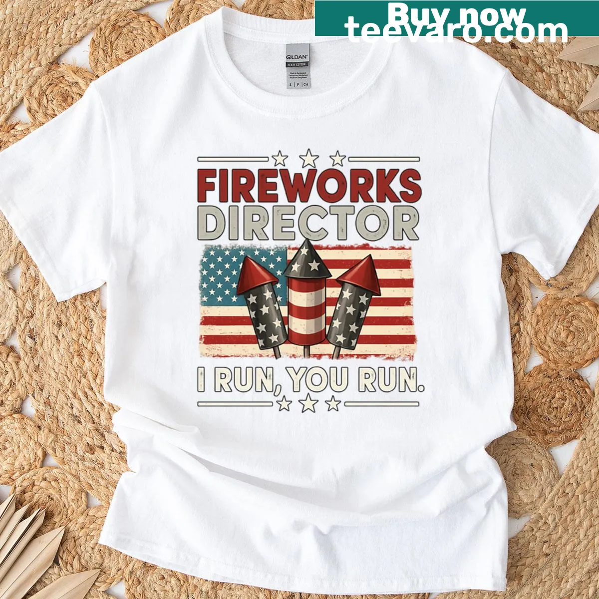 T-shirt with the phrase Fireworks Director: I Run, You Run. — on a men's t-shirt