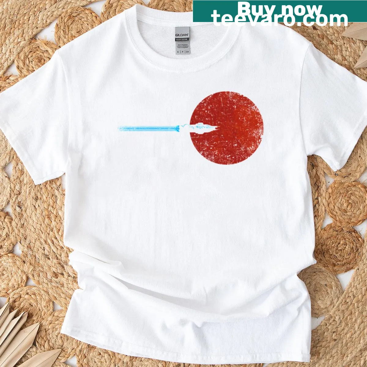 Space-themed T-shirt featuring a graphic of flight over Mars — on a men's t-shirt